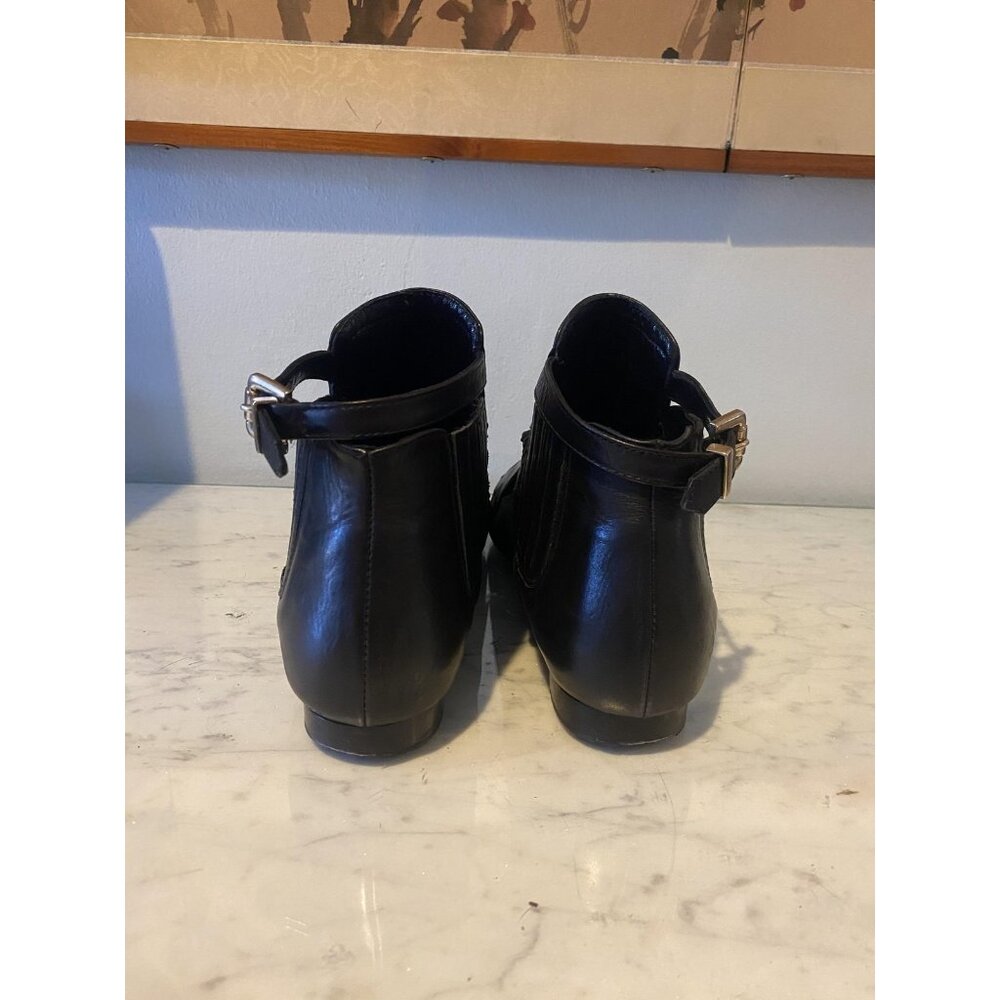 Chiara Ferragni Boots Womens Size 9 Black Leather Suede Fringe Chain Ankle Flat - Picture 4 of 7